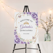 Lilac Purple Gold Floral Quinceanera Bienvenue
