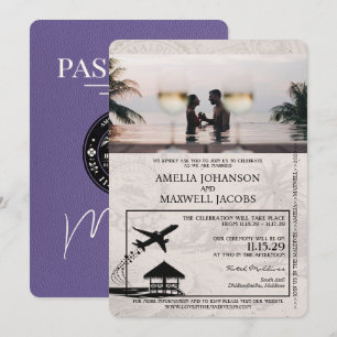 Lilac Purple Maldives Passport Wedding Invitation