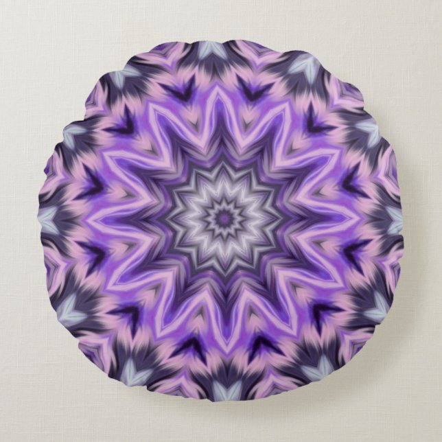Lilac purple mandala round pillow (Front)