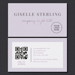 Lilac Purple Minimalist Company Logo QR Code Business Card