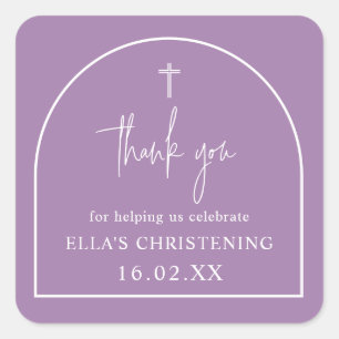 Lilac Purple Modern Arch Minimalist Christening Square Sticker