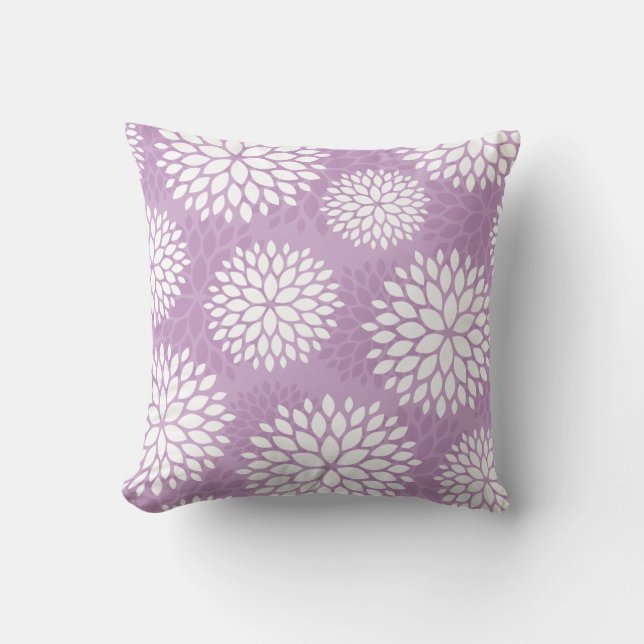 Lilac Purple Modern Flowers Throw Pillow (Front)