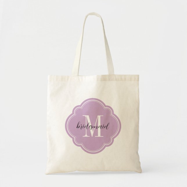 Lilac Purple Monogram Bridesmaid Tote Bag (Front)