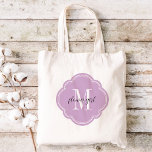 Lilac Purple Monogram Flower Girl Tote Bag<br><div class="desc">Cute trendy monogrammed wedding party tote bags personalized with a custom monogram initial,  flower girl text or add a name or other message. Click Customize It to change text fonts and colours to create a unique one of a kind gift for your bridesmaids and wedding party!</div>