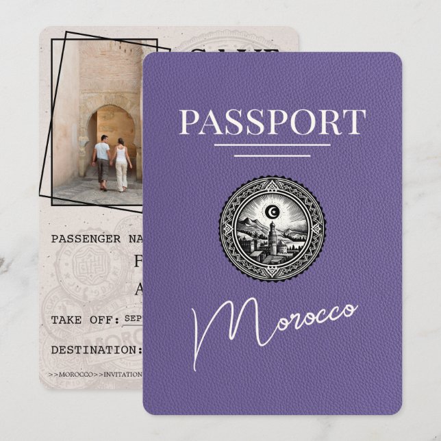 Lilac Purple Morocco Passport Save The Date (Front/Back)