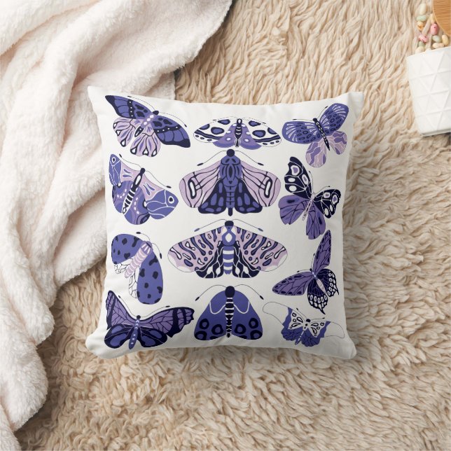 Lilac Purple Moth and Butterfly Throw Pillow (Blanket)
