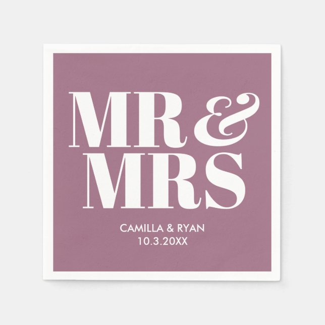 Lilac Purple Mr & Mrs Personalized Wedding Napkins (Front)