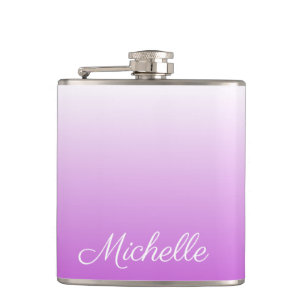 Lilac purple ombre personalized name hip flask