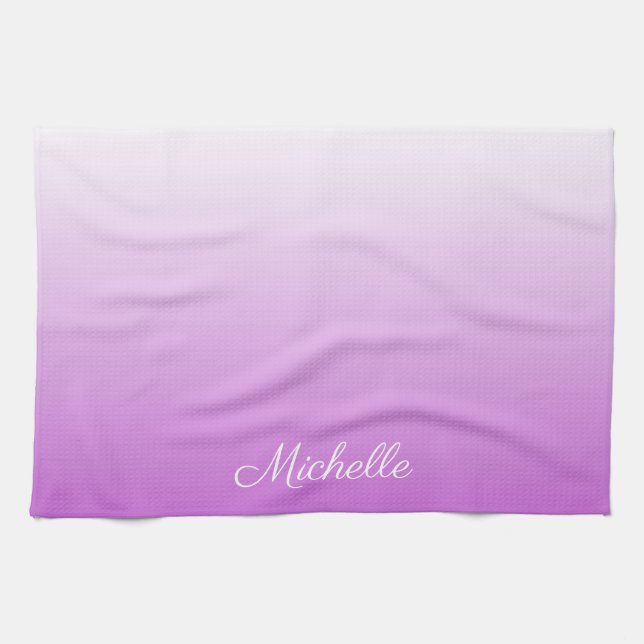 Lilac purple ombre personalized name kitchen towel (Horizontal)