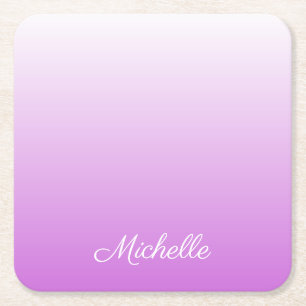 Lilac purple ombre personalized name square paper coaster