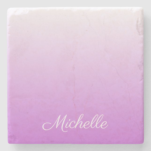 Lilac purple ombre personalized name stone coaster (Front)