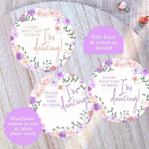Lilac Purple, Peach Wedding Place Card Name Tag Round Paper Coaster