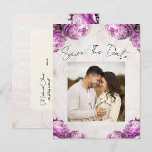 Lilac Purple Peony Flowers Vintage Save the Date Announcement Postcard