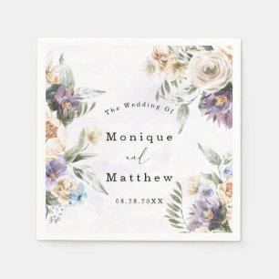 Lilac Purple Peony Wildflowers Bouquet Wedding Napkin