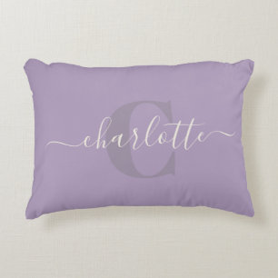 Lilac Purple   Personalized Script Monogram Name Accent Pillow