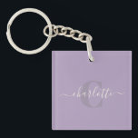Lilac Purple | Personalized Script Monogram Name  Keychain<br><div class="desc">Lilac Purple | Personalized Script Monogram Name Keychain</div>