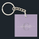 Lilac Purple | Personalized Script Monogram Name  Keychain<br><div class="desc">Lilac Purple | Personalized Script Monogram Name Keychain</div>