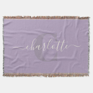 Lilac Purple   Personalized Script Monogram Name  Throw Blanket