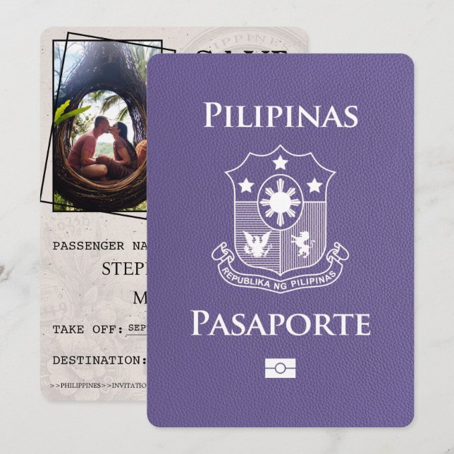Lilac Purple Philippines Passport Save The Date (Front/Back)