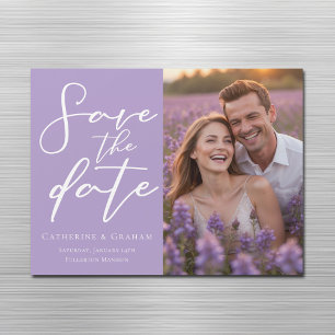Lilac Purple Photo Save the Date Magnet Card
