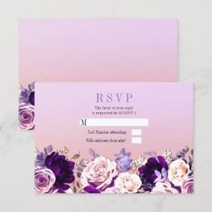 Lilac Purple & Pink Blush Rose Floral Wedding RSVP Invitation