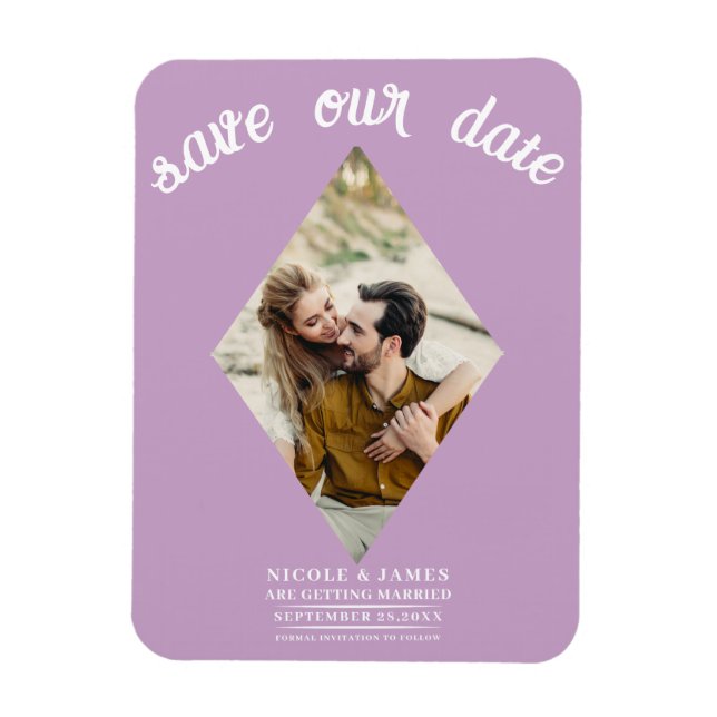 Lilac Purple Pink Photo Wedding Save the Date Magnet (Vertical)