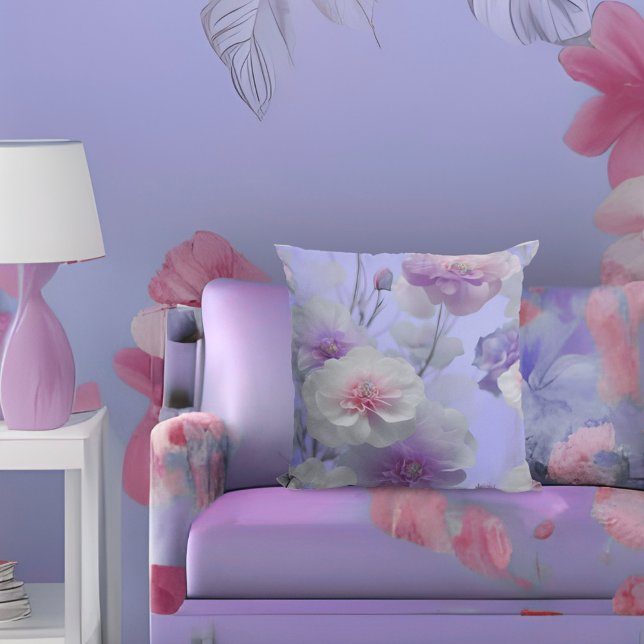 Lilac purple pink silk flowers fabric throw pillow (Creator Uploaded)