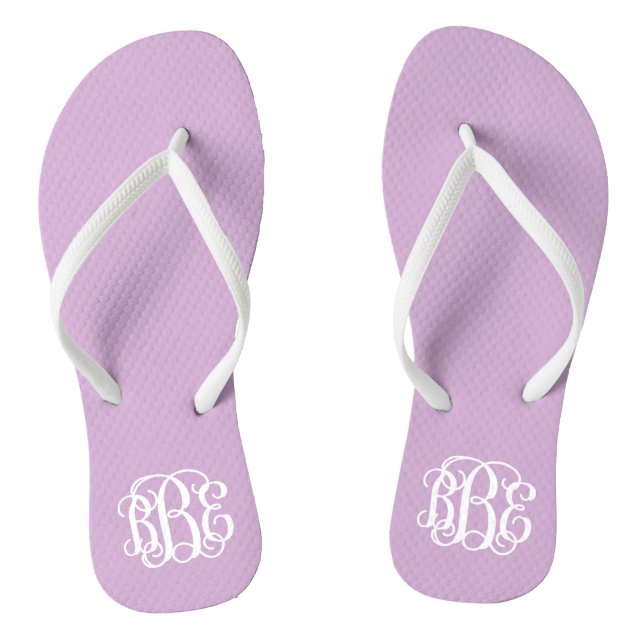 Lilac Purple Preppy Script Monogram Flip Flops (Footbed)