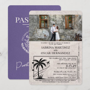 Lilac Purple Puerta Vallarta Passport Wedding Invitation