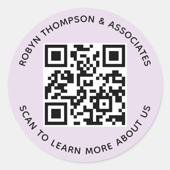 Lilac Purple QR Code Stickers Round Custom Company (Front)