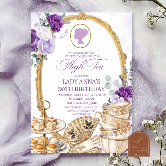 Lilac Purple Regency High Tea Birthday party Invitation