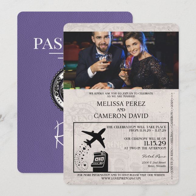 Lilac Purple Reno Passport Wedding Invitation (Front/Back)