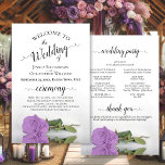 Lilac Purple Rose Elegant Budget Wedding Program<br><div class="desc">These wedding programs are elegant and tasteful, while still being budget friendly. The design features a single long-stemmed lilac purple coloured rose lying on its side, reflecting in a pool of water with waves and ripples. The typography features lacy black script calligraphy, and there is room for details on the...</div>