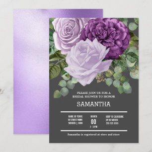 Lilac purple rose flower shimmer chic floral bloom invitation