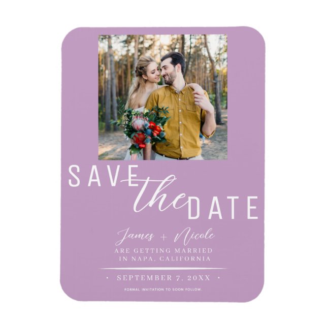 Lilac Purple Save the Date Photo Wedding Magnet (Vertical)