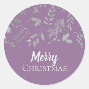 Lilac Purple Silver Leaves Botanical Holiday Party Classic Round Sticker