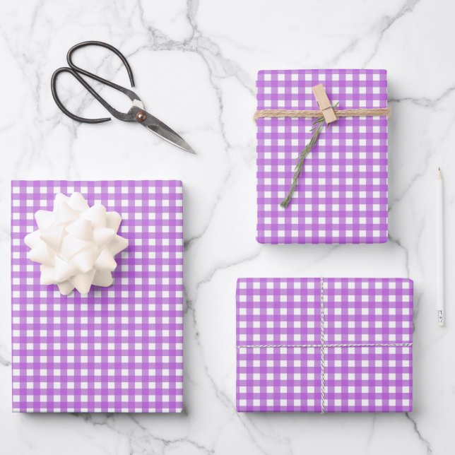 Lilac Purple Simple Plaid Wrapping Paper Sheet (Front)