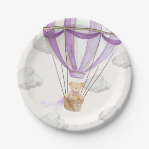 Lilac Purple Teddy Bear Hot Air Balloon Paper Plate