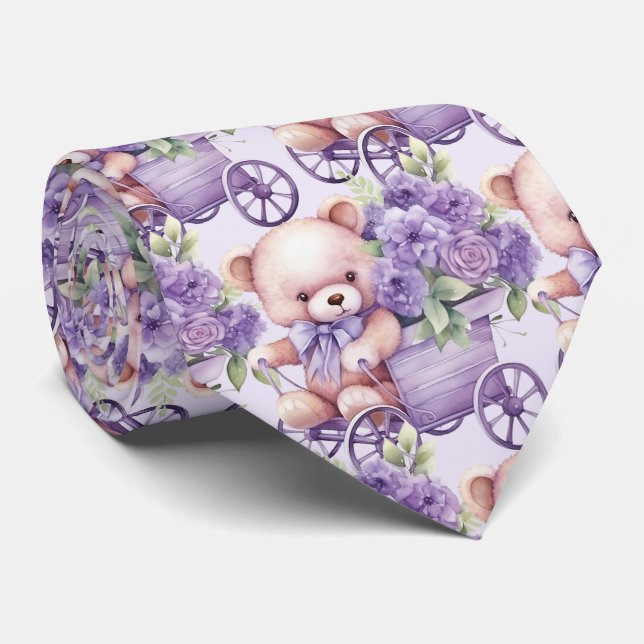 Lilac Purple Teddy Bear Neck Tie (Rolled)