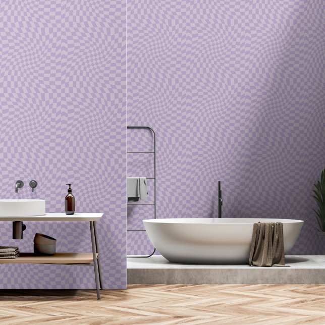 Lilac Purple Twisted Chequerboard Wallpaper (Bathroom)