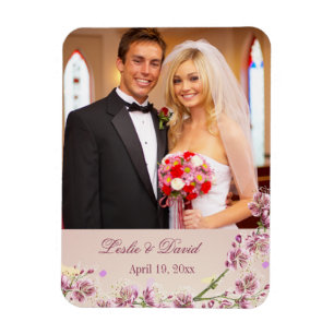 Lilac purple watercolor flowers wedding favour magnet