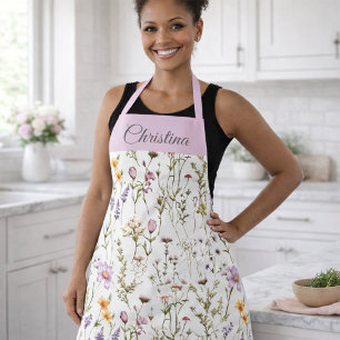 Lilac Purple Watercolor Wildflower Apron