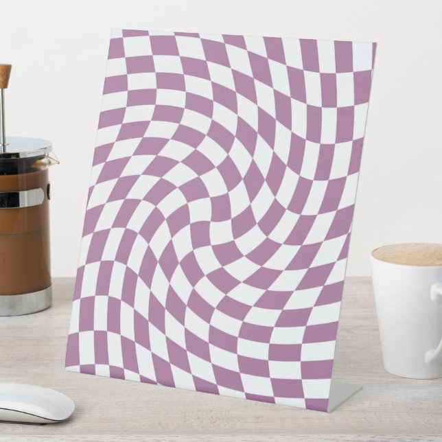 Lilac Purple Wedding Collection Check Chequered   Pedestal Sign (In SItu)