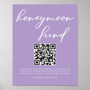 Lilac Purple Wedding Honeymoon Fund QR Code Poster