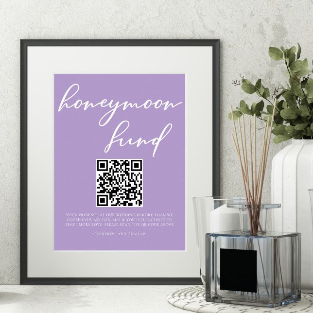 Lilac Purple Wedding Honeymoon Fund QR Code Poster (Creator Uploaded)