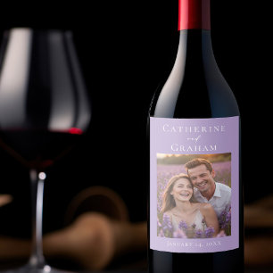 Lilac Purple Wedding Personalized Couple Photo Wine Label