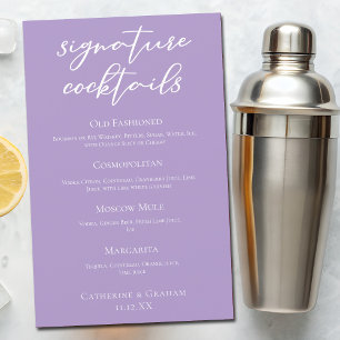 Lilac Purple Wedding Signature Cocktails Menu