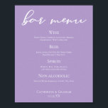 Lilac Purple White Typography Wedding Bar Menu Poster<br><div class="desc">This lovely lilac wedding bar menu poster features beautiful white typography on a soft purple background for a spring ceremony in the afternoon. Lavender pastel decor is a delicate colour choice for an elegant garden occasion.</div>