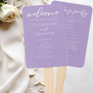 Lilac Purple White Typography Wedding Program Hand Fan