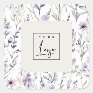 Lilac Purple Wildflower Butterfly Watercolor Logo Square Sticker